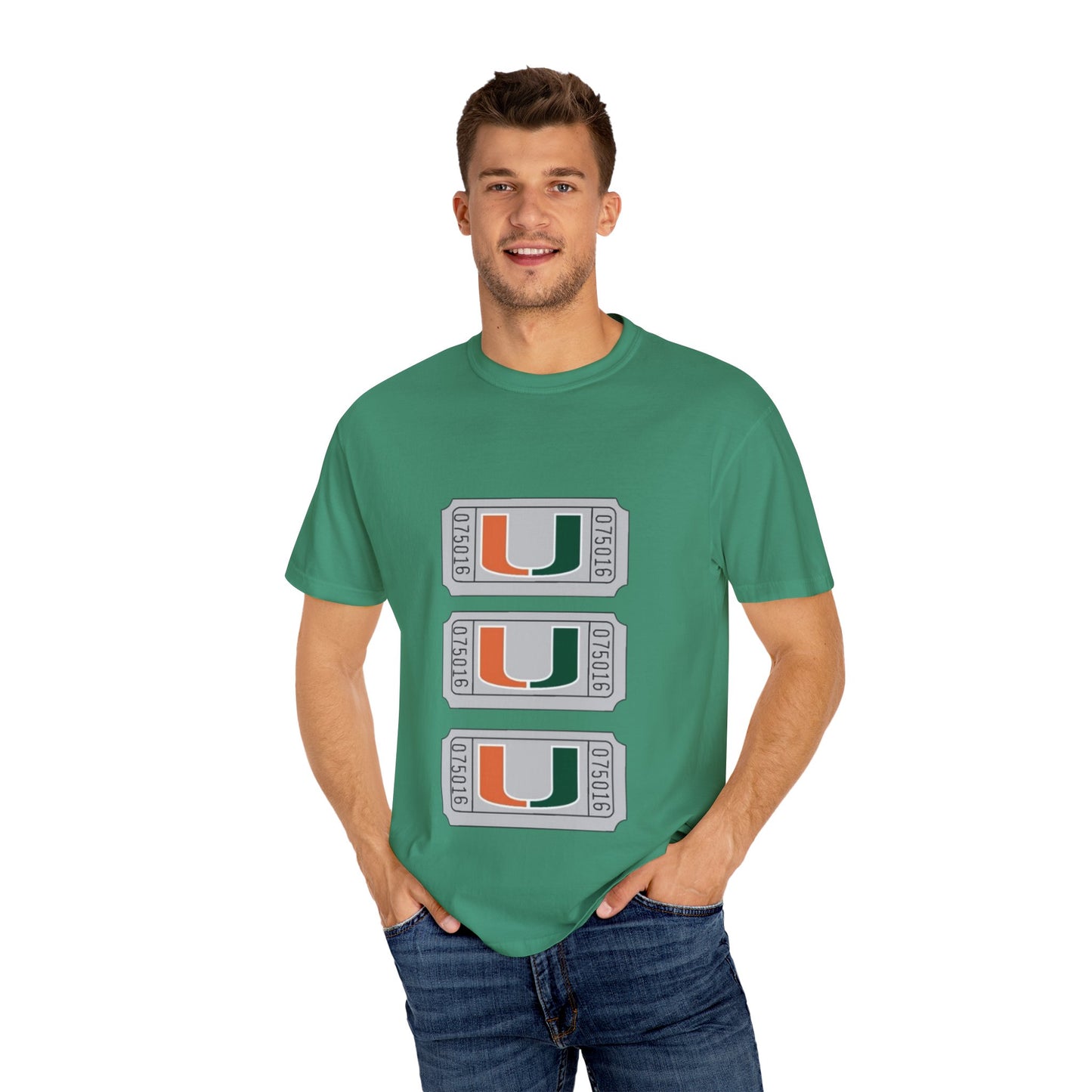 Unisex Garment-Dyed T-Shirt with Miami U Graphic - Casual Comfort for Sports Fans